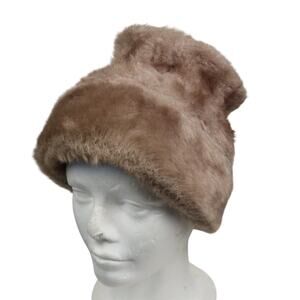 Vintage 50s/60s Valerie Modes Taupe Brown Faux Fur Hat
